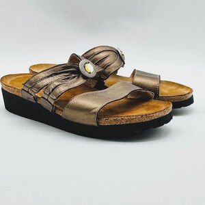 Naot Sandals Womens 37 US 6 Gold Brown Leather Strappy Jeweled Comfort Shoes